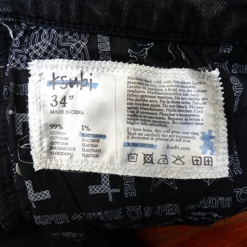 Ksubi Mens 34X32 Van Winkle Hazlow Angst Trashed Jeans Black Button Fly Grunge